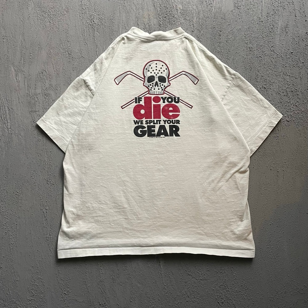 Vintage The Aussie T Company T-Shirt Mens X-Large White 90s Hockey Skull Graphic